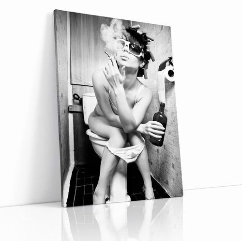 Women sitting toilet - on,