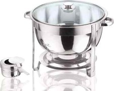 2x 8.5L Chafing Dish Glass Lid Round Stainless Steel Catering Party Food Warmer