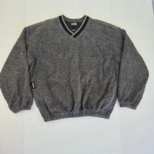 ASHWORTH Jumper Large Grey Men's Wind Resistant Lined Golf Cotton Knit Pullover