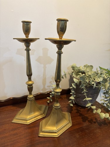 Art deco pair brass candle - of,