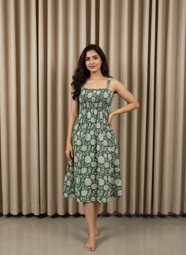Indian green floral cotton - green,