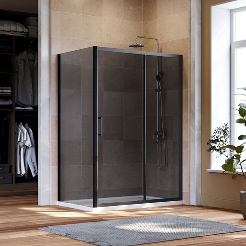 Black sliding shower enclosure - black,