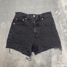 Levi's Womens Jean Shorts Size 24 Ribcage Black Denim Distressed Raw Hem