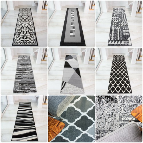 Black grey runner - runner, rugs