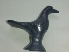 Antique hand carved clay folk art Black Bird Shaped Water Whistle - Ocarina