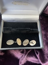 Vintage Solid Silver Chain-Link Cufflinks – 5.6g – Patterned & Plain Faces