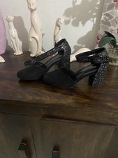 Ladies Black Sparkly Heeled Evening Shoes UK Size 6.5 3” heels 