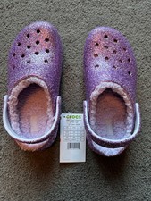 CROCS Girls Purple Glitter Classic Clog Fleece Lined Size 1 / J1 New with tags