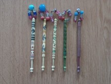Antique Victorian Bone and Wooden Lace Bobbins with Decorations and Spangles