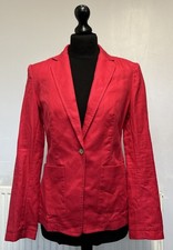 Women M&S COLLECTION LINEN COTTON Red Blazer Ladies Jacket Top + Pocket 8 10 VGC