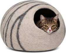 MEOWFIA Cat Bed Cave Premium Felt - Handmade Merino Wool LIGHT GREY MEDIUM