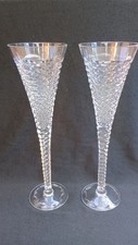Royal Brierley Crystal Ice Cut Pair Of 26.5cm Champagne Toasting Flutes Signed 