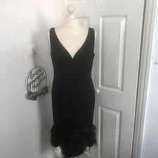 Women’s Coast UK 14 Cocktail Dress Black Ostrich Feather Trim Sleeveless