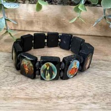 2XHoly Saints Religious Icons Christian Catholic Faith Wooden Rosary Easter Band