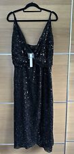 ASOS Edition Size 16 Black Sequin Midi Dress Twist Wrap Christmas Party £195 BG4