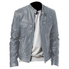 Mens Vintage Cafe Racer Brown Black Leather Casual Slim Fit Real Biker Jacket