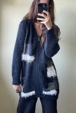 Ganni Cardigan Wool Mohair Patchwork Combo Zip Front Size 12 New