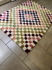 Habitat Rainbow Check 120cm x  160cm 100% Wool Pile Hand Tuft Rug 