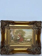 Victorian Wall Art Girl Feeding Geese Antique Gilt Frame