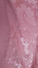 curtains used, pink damask, lined, 156cm drop, 228cm width each curtain