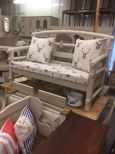 TO CLEAR Pine  daybed,sofa AIRBNB ETC Couch,Stag Fabric,Kent Furniture Showroom