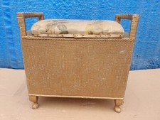 Vintage Dark Gold Woven Loom Storage Stool Ottoman – Rattan Panel Seat