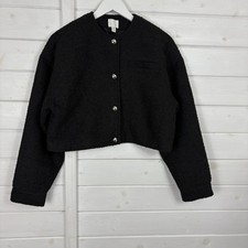 H&M Blazer Jacket Womens Size Small Black Boucle Cropped Boxy Smart Office