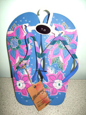 NEW DEBENHAMS MANTARAY FLIP FLOPS SIZE 7-8, RRP £16, purple pink floral print
