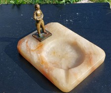 Rare 1930s Brooklands Art Deco Racing Ashtray Onyx Brass Race Car Driver