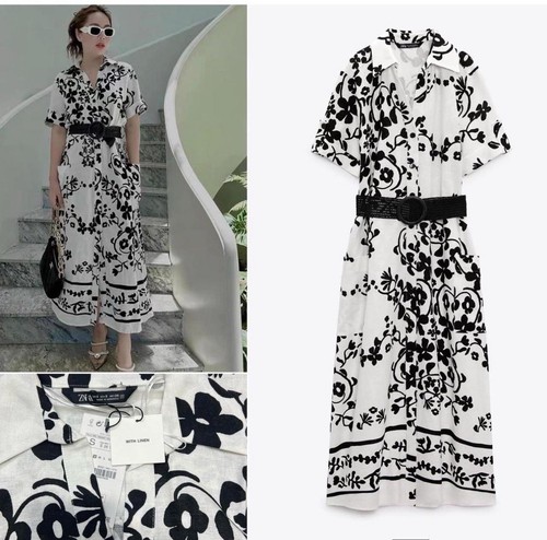 New zara black white linen - zara,