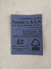 European Cup 2nd Round 1st Leg 1978/79 Nottingham Forest Vs AEK Athens Ticket