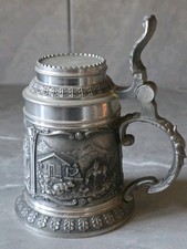 German Pewter Lidded Mini Beer Stein SKS ZINN 