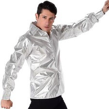 Mens Silver Sequin Disco Shirt