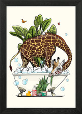 Giraffe in Bath Framed Wall