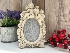 5" x 3.5" White Distressed Cherub Angel Shabby Chic Oval Photo Picture Frame