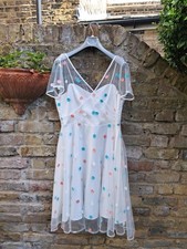 Collectif Vintage 1950s Style Polka White Dress Size L 14