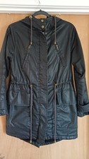 Whistles Ladies Black  Hooded Parka Style Wax Jacket Size XS