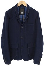 DENHAM Men Blazer M Dark Blue Notch Lapel Button-Up Unlined Single-Breasted *