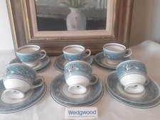 6 x Wedgwood Florentine Turquoise Bone China Trios ( Cup/Saucer/Plate) - VGC