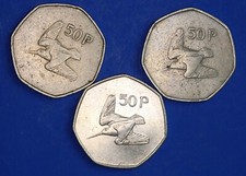 3x Irish EIRE Ireland Fifty Pence 50p coins, Woodcock   [32487]