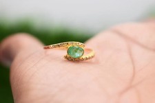 Emerald Gemstone Ring Pave Diamond Ring Solid 14k Gold Ring Duty/Tariff free