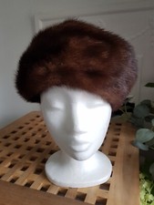 Vintage Debenham & Freebody Brown Real Fur Hat 52cm Millinery