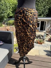 Zara Leopard Print Midi Skirt Size Medium Front Split Wrap Look Waist 30 Inches