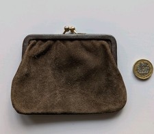 Vintage Horse Racing Themed Brown Suede And Leather Clip Purse With