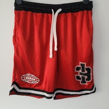 Mens BOOHOO Shorts Small Waist 32-34  Red Black Drawstring Casual 