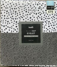 Dunelm Dottie Black & White Reversible Blackout Eyelet Curtains 66" x 90" Pair