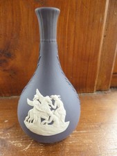 Wedgwood Dark Blue Jasperware Vase Single Stem Bud Shape Classical scene 5" tall