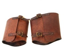 Pair vintage brown leather ankle gaiters spats equestrian military re-enactment