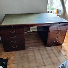 TEAK WARING & GILLOW LIBRARY DESK GREEN LEATHER TOP