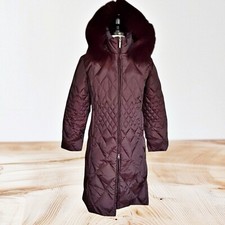 Vintage Regency Down Puffer Coat Sz Small Plum Fur Trim Hood Diamond Quilting